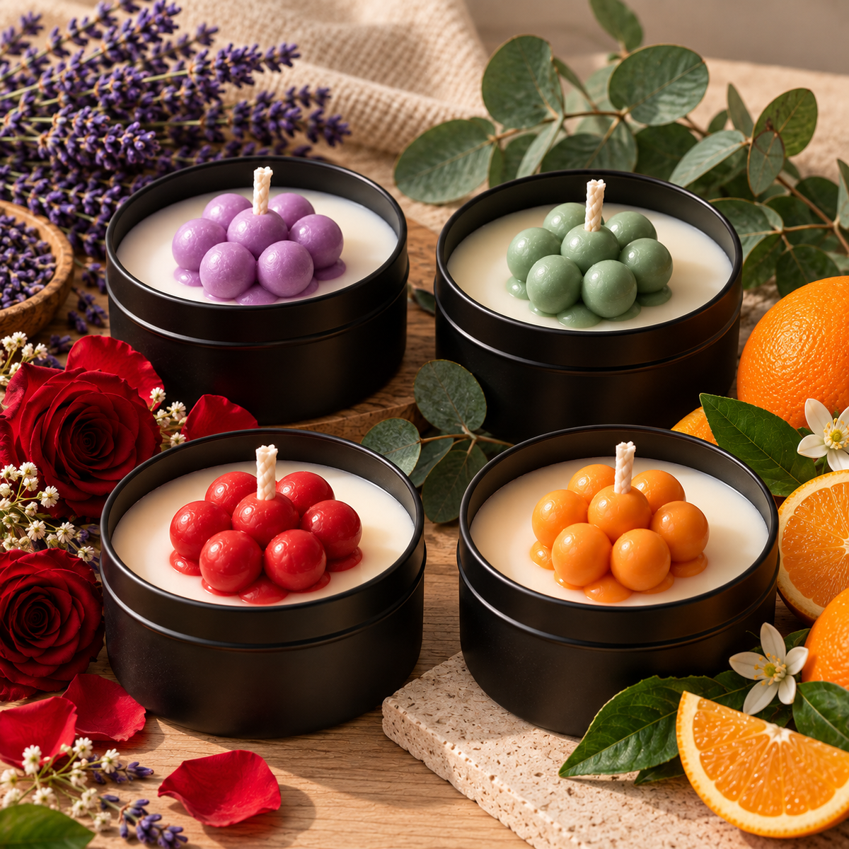 Colección de velas aromáticas artesanales de Nature Candles en cera natural — 16 aromas para el hogar y regalo
